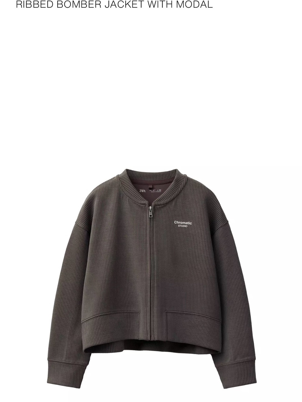 Zara Kids Ribbed Bomber Jacket in Dark Gray
